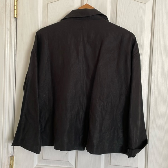 Eileen Fisher black tencel & organic blend slub open front jacket size XS/TP - Picture 3 of 7